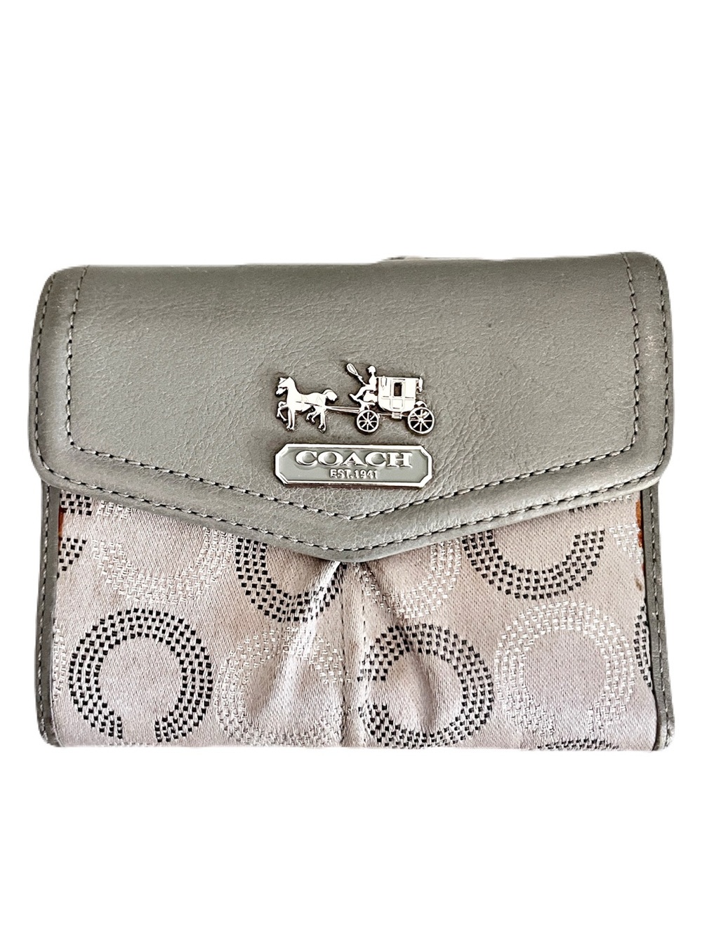 Coach Silver Jacquard and Grey Leather ‘Madison Dotted Op Art’ Medium Wallet